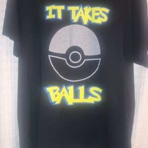 "It Takes balls" Unisex Blk.tee Large Pokemon look a alike on front.